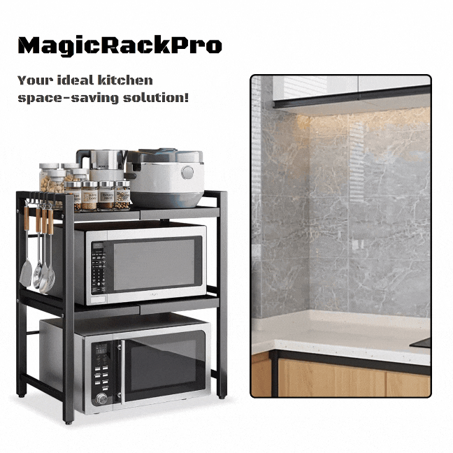 MagicRackPro™ 3-nadstropni raztegljivi regal za mikrovalovno pečico
