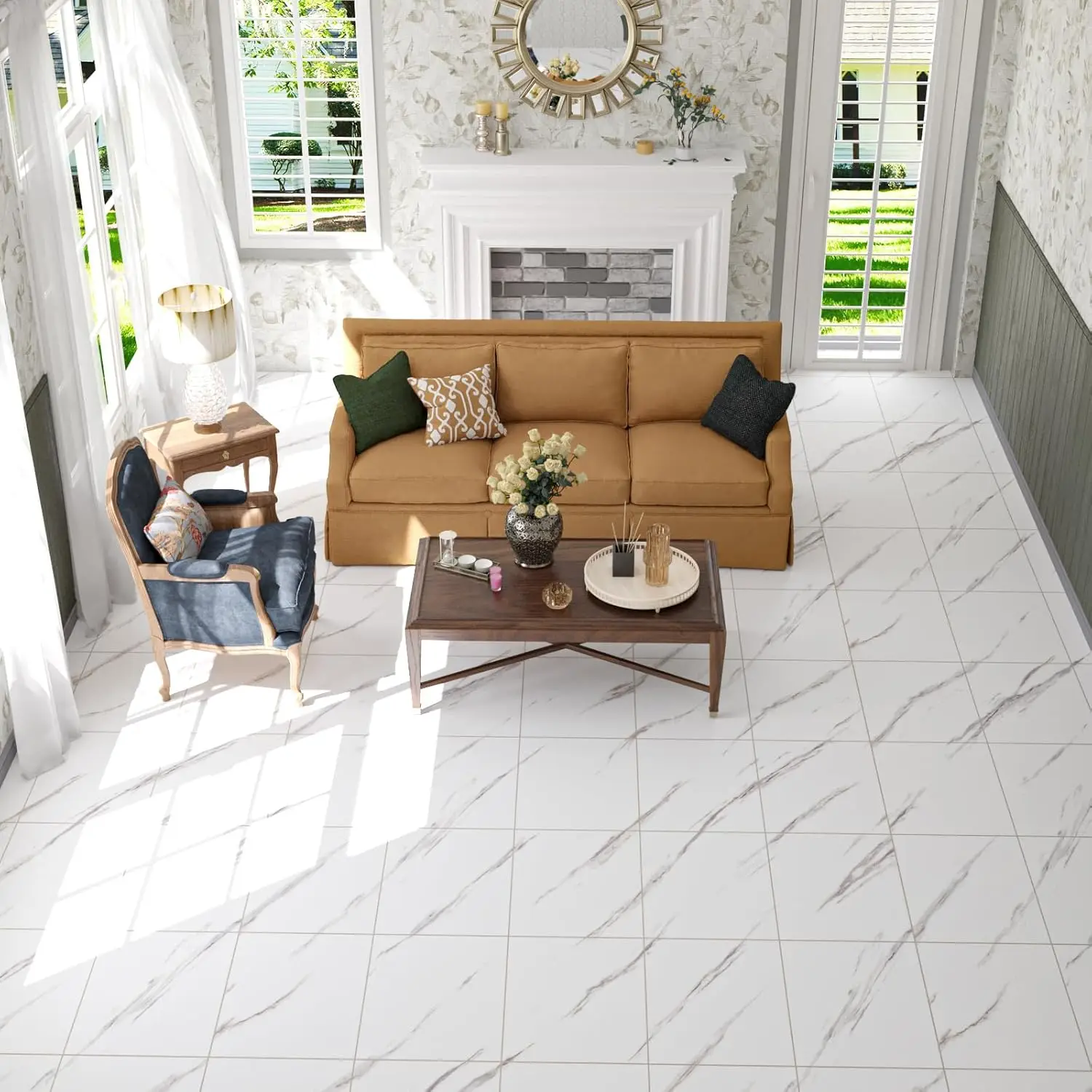 MarbleLux™ samolepilne talne nalepke z marmor­nim vzorcem - 10m x 60cm (6m²)