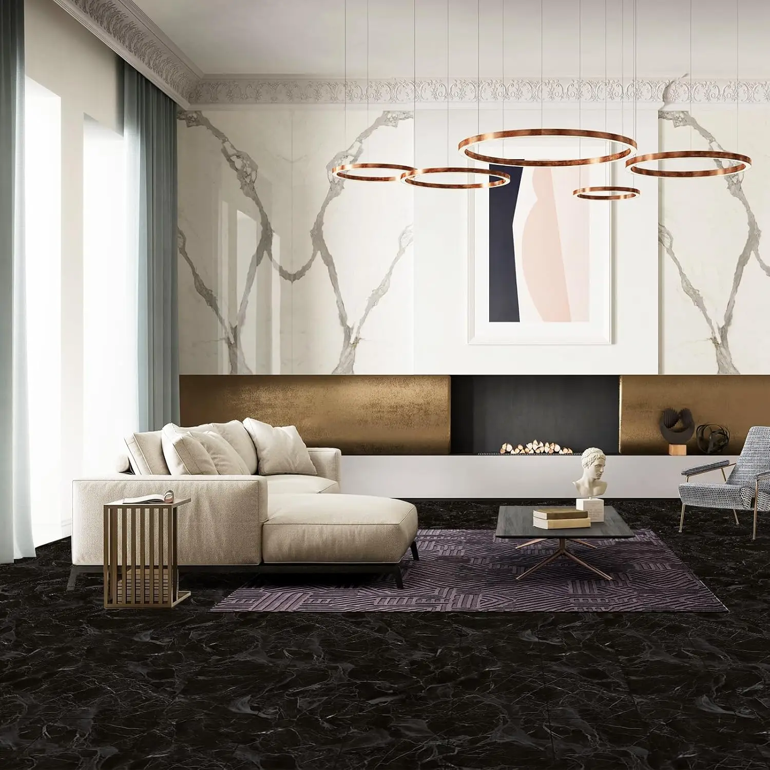 MarbleLux™ samolepilne talne nalepke z marmor­nim vzorcem - 10m x 60cm (6m²)