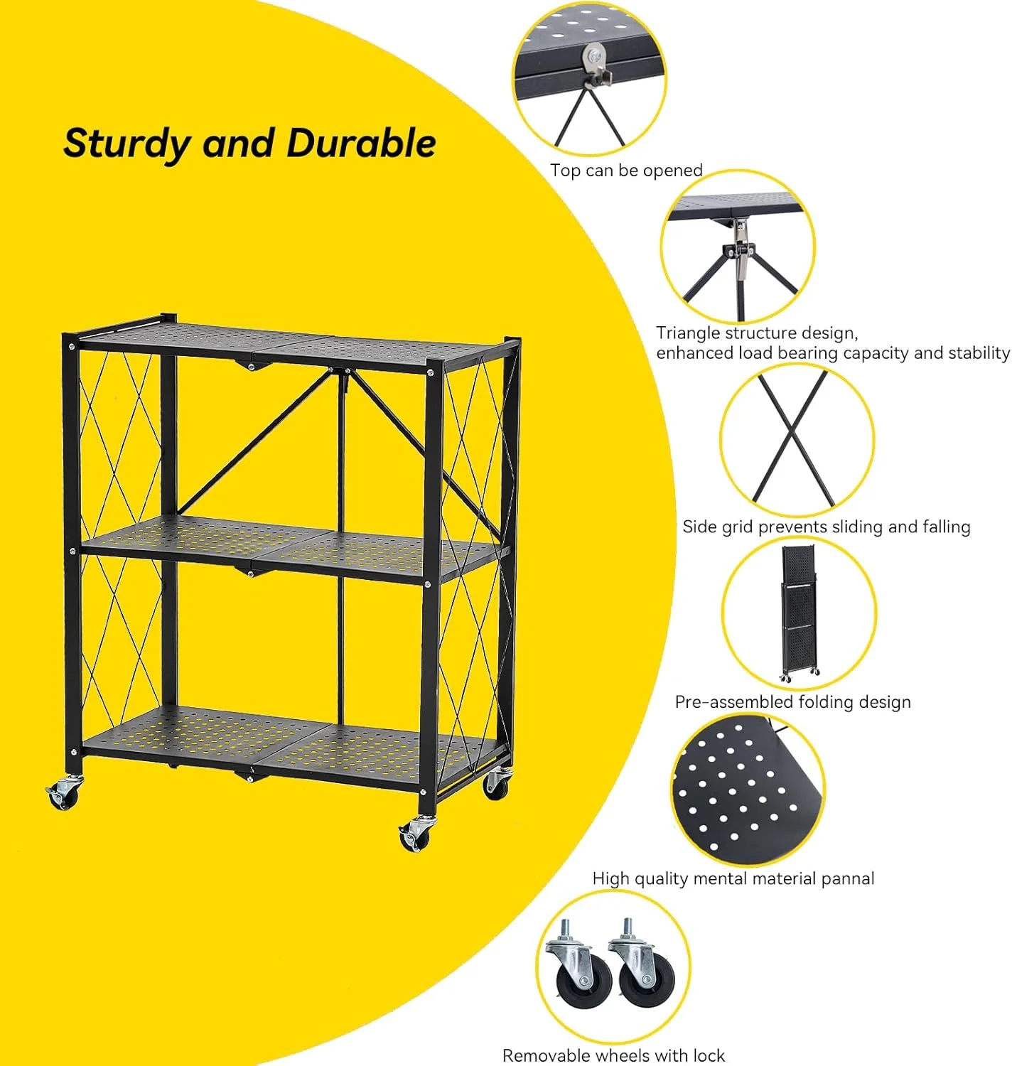 MaxRack™ mobilni kovinski zložljivi regal za shranjevanje - 3 ravni