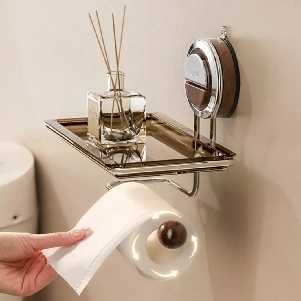 VeloraLuxe™ držalo za toaletni papir z vakuumskim priseskom in polico