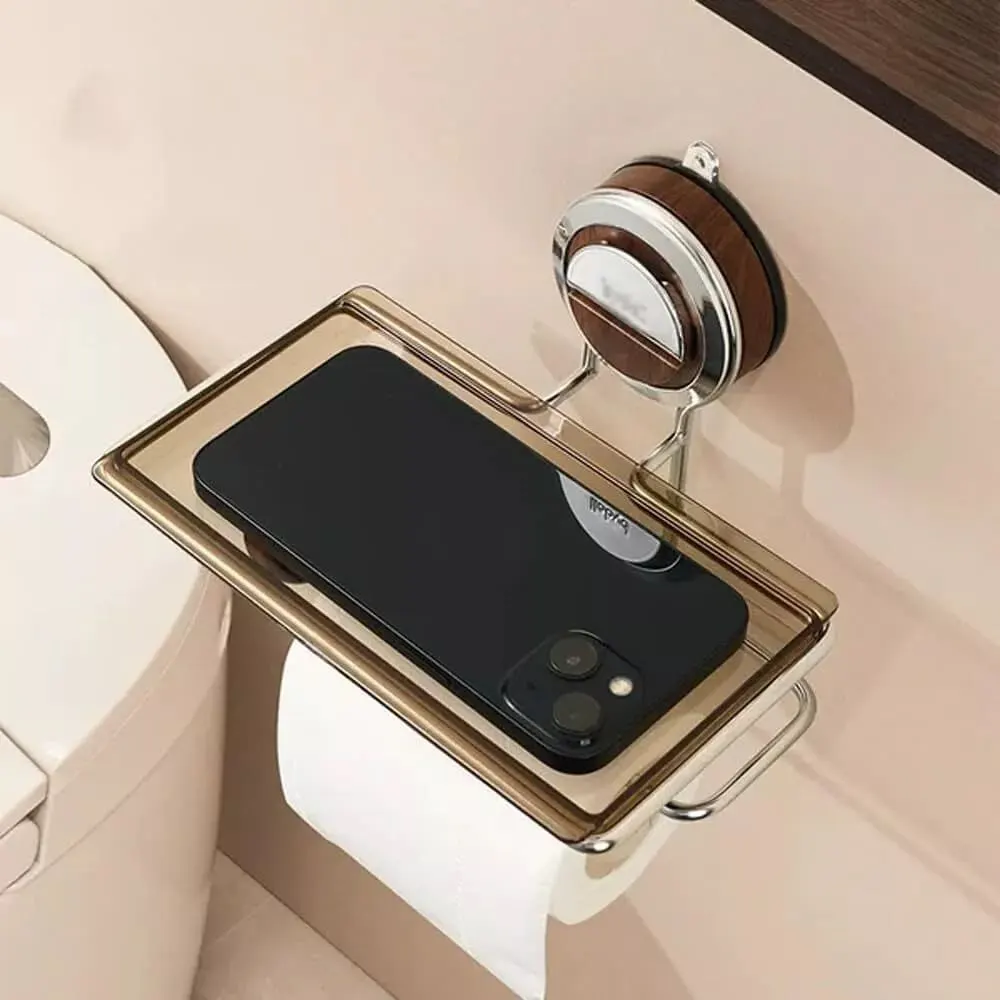 VeloraLuxe™ držalo za toaletni papir z vakuumskim priseskom in polico